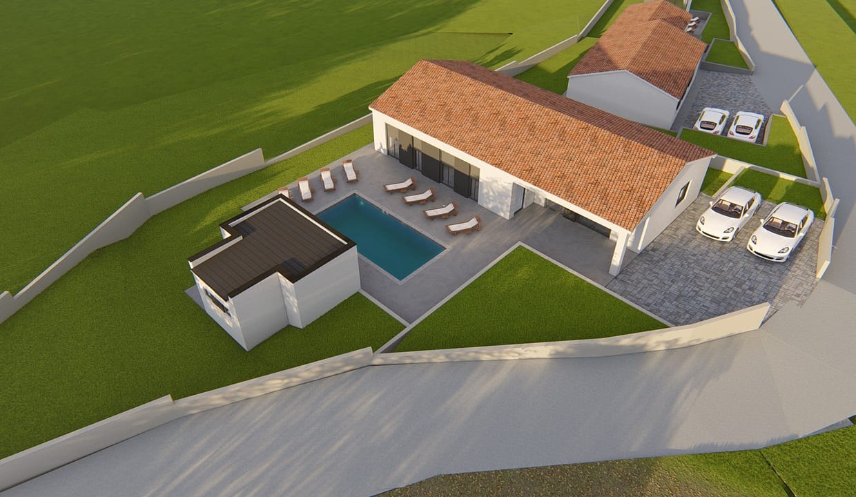 O-639 Umgebung Labin – neu gebauter Bungalow mit Pool - 130 m2-– ca. 8 km vom Meer – zu verkaufen