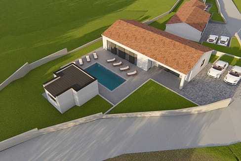 O-639 Umgebung Labin – neu gebauter Bungalow mit Pool - 130 m2-– ca. 8 km vom Meer – zu verkaufen