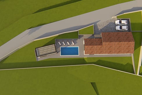 O-638 Umgebung Labin – neu gebauter Bungalow mit Pool- 110 m2 – ca. 8 km vom Meer – zu verkaufen